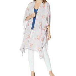Rhonda Shear Tropical Floral Printed Long Kimono Top 2X/3X